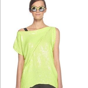 Diane Von Furstenberg Neon Lime Sequin One-Shoulder Top